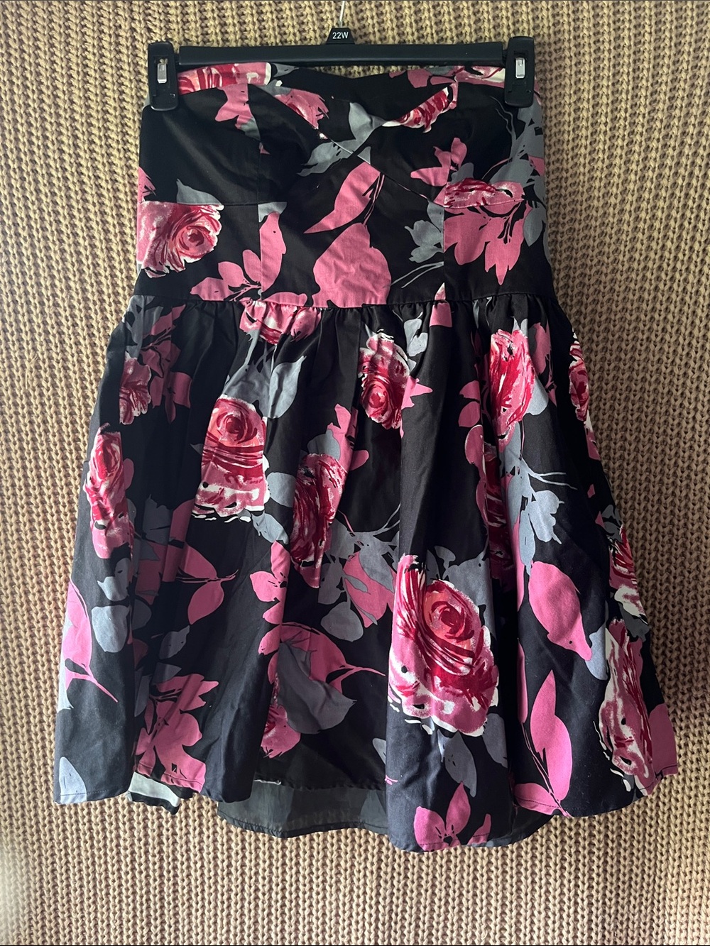 Charlotte Russe Black Skater Skirt with Pink Rose Print